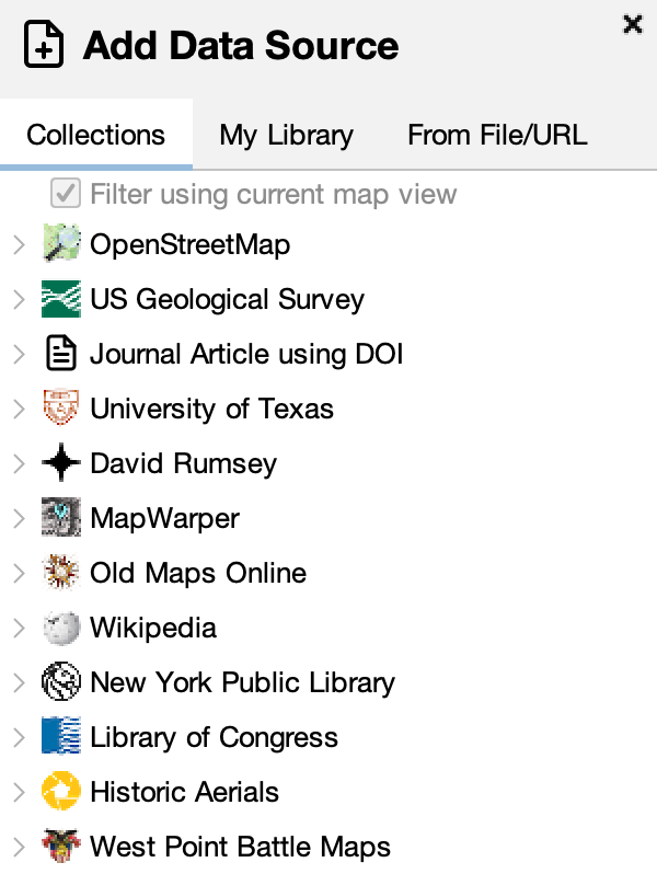 The add data sources selector shows collection, my library, and a file selector.
